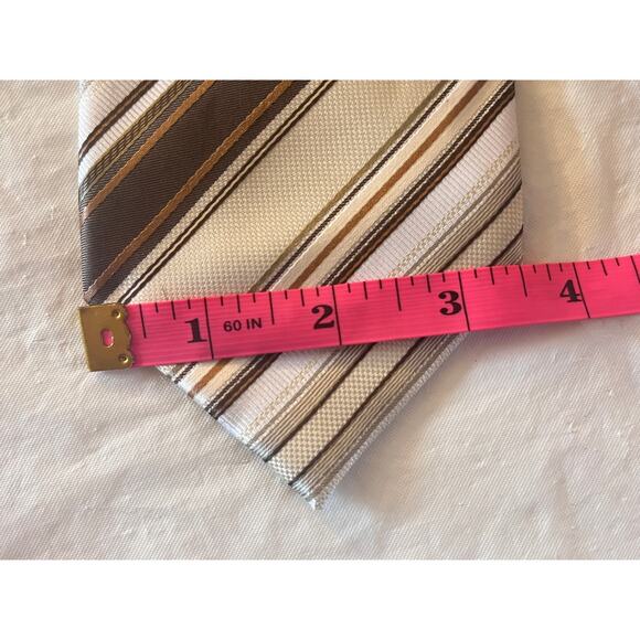 Valerio Garati Necktie  - 100% Polyester Brown Cream Gray Off White Striped Tie - Picture 12 of 13